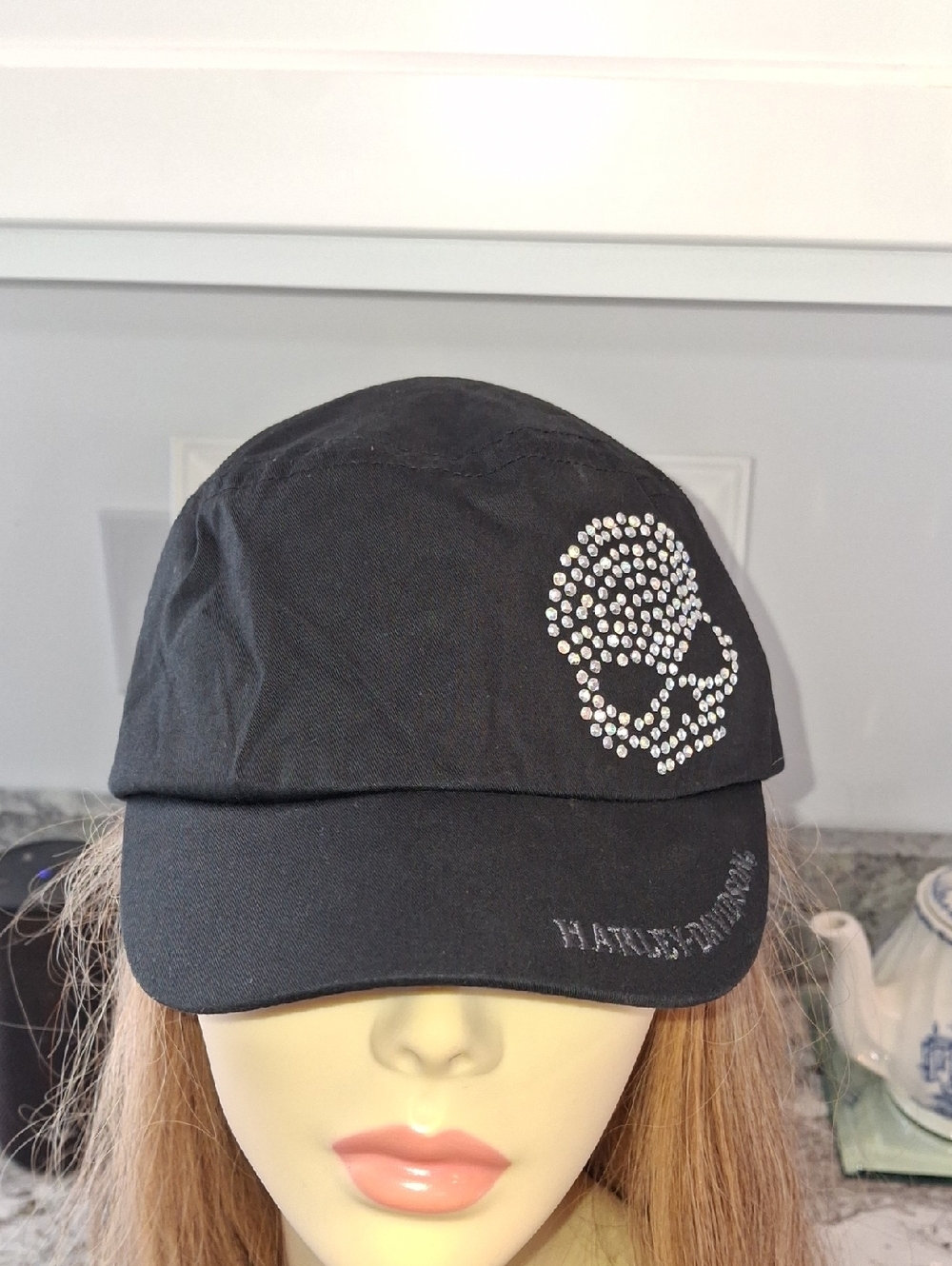 Y2k Harley-Davidson Black Hat with Rhynstone Skull
